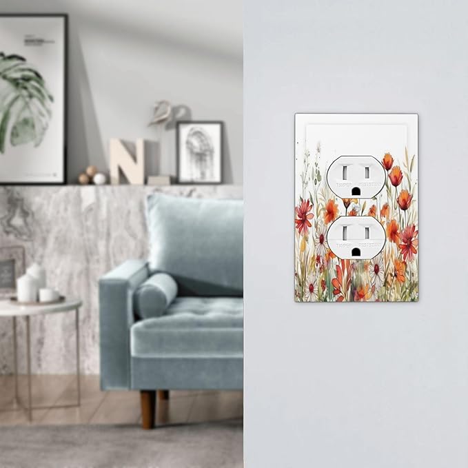 Watercolor Wild Flower Floral Daisy Plant Outlet Covers 1 Gang Duplex Light Switch Cover Decorative Switch Plates Electrical Receptacle Faceplate Wall Plate for Bedroom Living Room Decor
