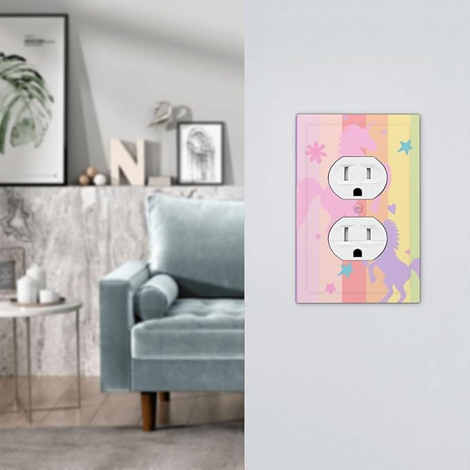 Cute Purple Pink Rainbow Unicorn 1 Gang Electrical Duplex Outlet Covers Light Switch Cover Receptacle Wall Plate Decorative Faceplate for Nursery Girls Boys Room Kids Room Home Decor