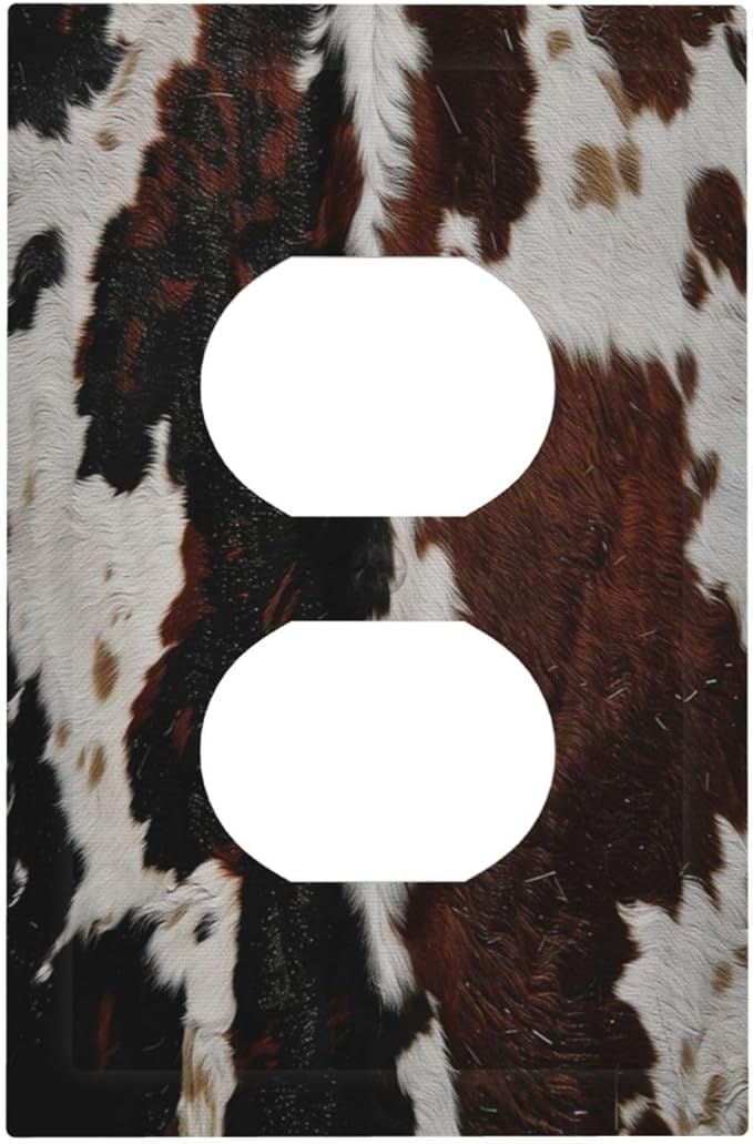 Cowhide Print Abstract Animal Fur Rustic Outlet Covers 1 Gang Duplex Light Switch Cover Decorative Switch Plates Electrical Receptacle Faceplate Wall Plate for Farmhouse Home Decor
