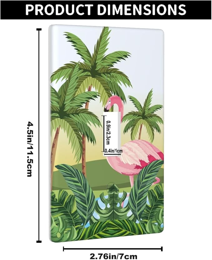 Beach Flamingo Light Switch Cover Summer Palm Leaf Tropical Plant Single Toggle Wall Plate 1 Gang Switchplate Home Decor for Bedroom Bathroom 4.5"x 2.76"