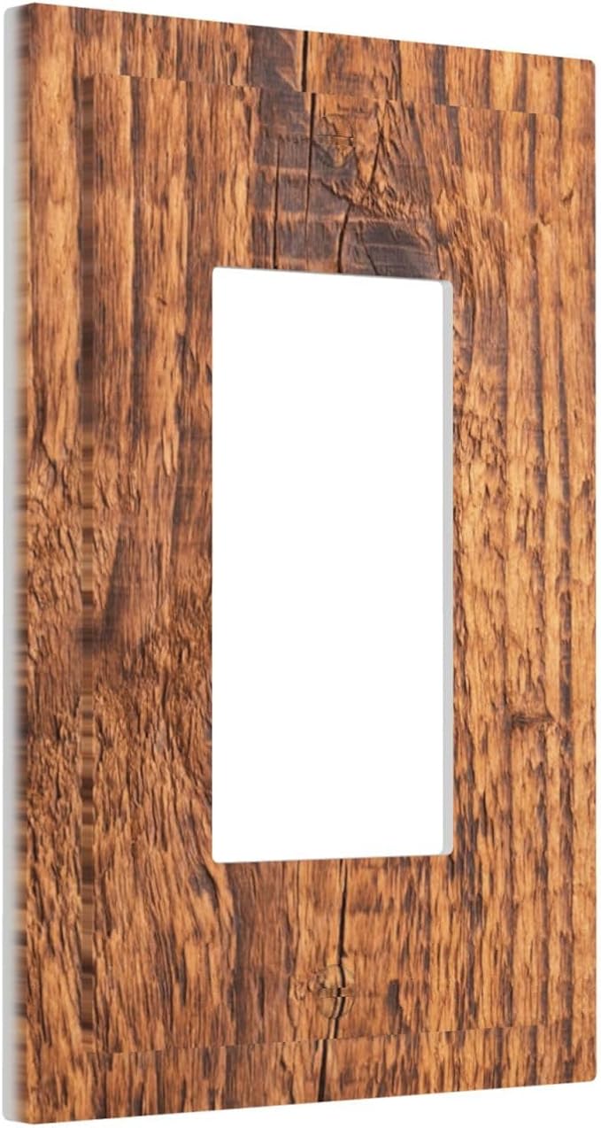 Brown Wood Grain Rustic Natural Burl Print Decorative Outlet Covers 1 Gang Single Rocker Light Switch Cover Plate Wall Plates GFCI Faceplate for Farmhouse Home Decor