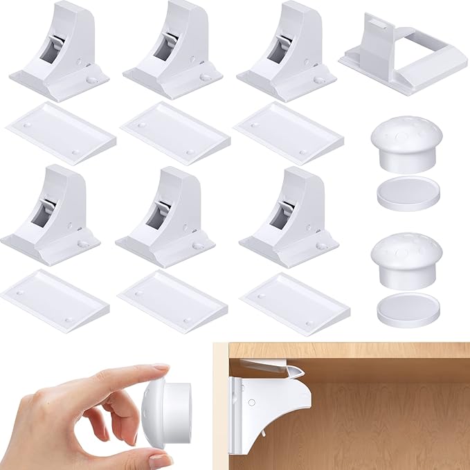 Child Safety Magnetic Cabinet Locks, AOSITE 6 Pack+2 Keys Baby Proofing Magnetic Drawer Locks for Kitchen, Cabinet Lock Baby Proofing with Adhesive No Drill, 4 Baby Safety Cabinet Locks for Knobs