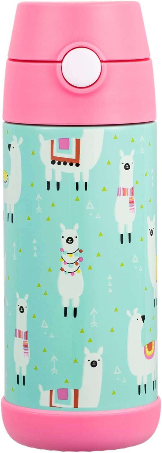 Snug Insulated Kids Water Bottle with Straw & Spout – Double-Wall Stainless Steel, Leakproof, Easy-Flip Lid – For School, Travel, Toddlers & Big Kids - Llamas, 12oz