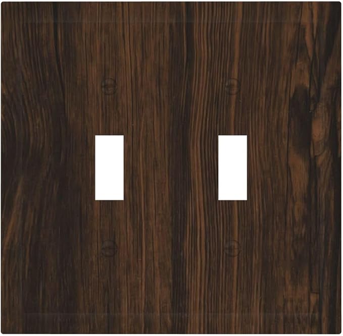 Light Switch Cover Plate Dark Brown Wood Grain Rustic Country Wooden 2 Gang Double Switch Plate Covers Toggle Wallplate Decorative Outlet Covers Electrical Switchplate for Farmhouse Home