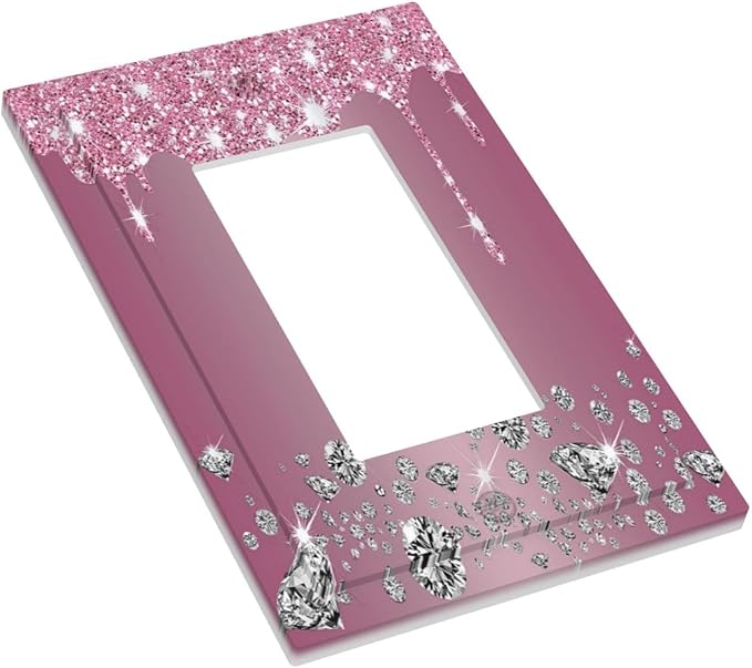 Sparkling Diamonds Pink Silver Glitter Drops Print 1 Gang Rocker Light Switch Covers Decorative Unique Single Decora Outlet Wall Plate Faceplate Switchplate GFCI for Bedroom Bathroom Decor