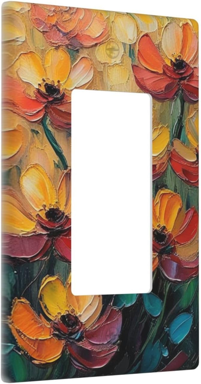 Decorative Art Light Switch Covers Color Flower Blaze 1 Gang Rocker Wall Plate Switchplate Electrical Faceplate for Home Decor