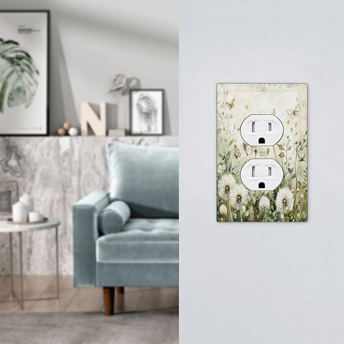 Decorative Outlet Covers Watercolor Butterflies Dandelions Wildflowers 1 Gang Duplex Light Switch Cover Plate Electrical Switch plates Wall Plates Receptacle Covers for Bathroom Bedroom Decor