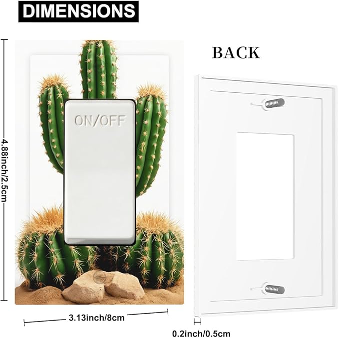Boho Cactus Garden Single Rocker Switch Cover - 1-Gang Standard US Size Minimalist Desert Landscape Design Light Switch Covers for Bedroom Bathroom Living Room Decor