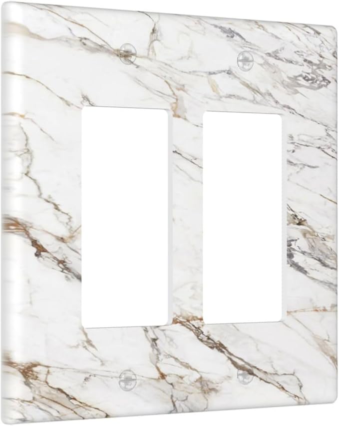 Decorative Outlet Covers White Brown Marble Abstract Modern Luxury 2 Gang Double Rocker Light Switch Cover Decorative Switch plates Electrical Wallplates GFCI Receptacle for Bathroom Kitchen