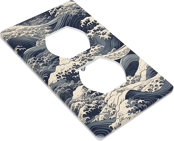 Ocean Waves 1-Gang Duplex Wall Plate, Blue Sea Wave Coastal Outlet Cover Decorative Faceplate for Beach House, Bathroom & Coastal Home