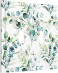Green Eucalyptus Sage Leaves Toggle Light Switch Cover 2-Gang Elegant Watercolor Plant Floral Vine Olive Leaf Electrical Decorator Dual Device Face Wallplate Decorative Double Switch Plate Covers