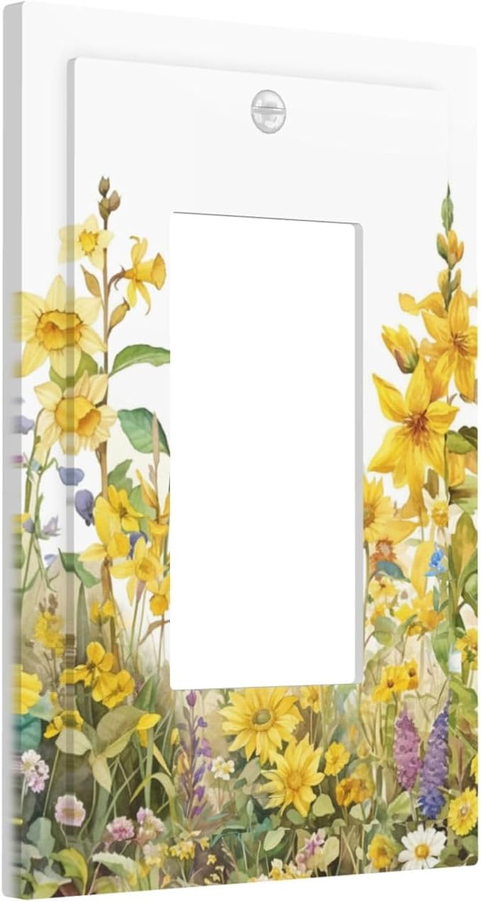 Wildflowers Sunflower Lavender Daisy Floral Decorative Outlet Covers 1 Gang Single Rocker Light Switch Cover Plate Wall Plates GFCI Faceplate for Bedroom Living Room Decor