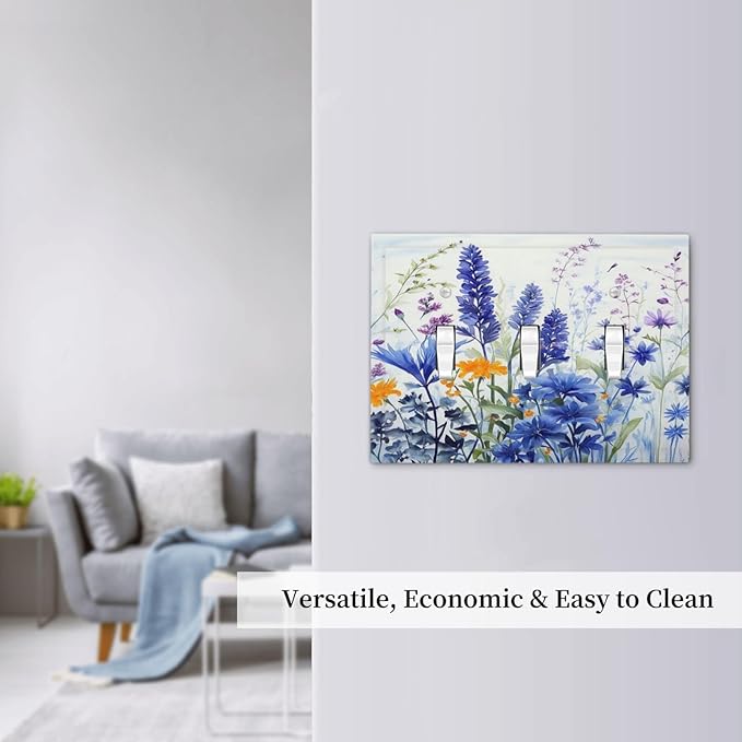Light Switch Cover Plate Lavender Watercolor Wildflowers Colorful floral 3 Gang Triple Toggle Decorative Switch Plates Wall Plates Electrical Switchplate Faceplate for Bathroom Bedroom Decor