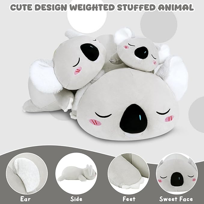 TOYSYM Weighted Stuffed Animals Koala, Koala Plush with Weighted Beads, Cute Plushie Pillow Gifts for Adults Kids Boys Girls 13.8 Inch