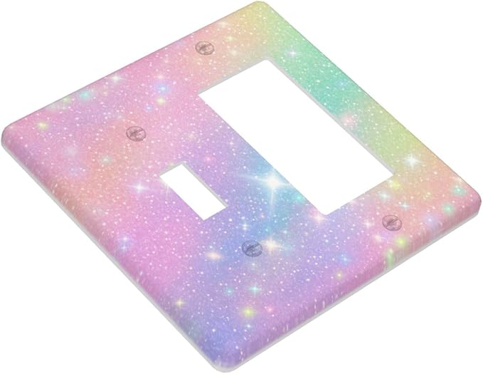Decorative Outlet Covers Rainbow Shiny Gradient Colors 2 Gang Wall Plate Cover 1 Toggle 1 Rocker Combination Light Switch Plate Covers Jumbo Switch Cover for Kids Room Nursery Decor