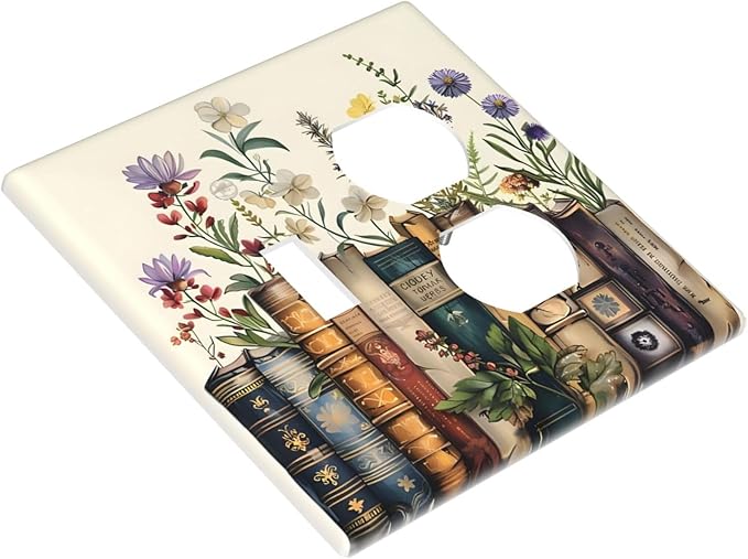 Plant Floral Books Colorful Flower Wallplates 1 Toggle 1 Duplex Switch Plate Electrical GFCI Faceplate Decorative Light Switch Covers for Kids Room Bedroom Decor