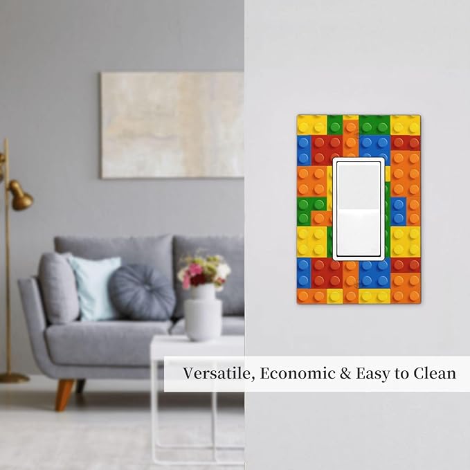 Building Blocks Theme Colored Bricks Print Decorative Outlet Covers 1 Gang Single Rocker Light Switch Cover Plate Wall Plates GFCI Faceplate for Room Office Home Decor
