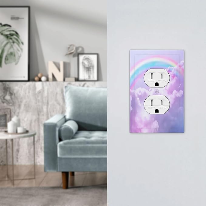 Outlet Covers Rainbow Sky with Clouds 1 Gang Duplex Light Switch Cover Plate Decorative Wall Plates Electrical Switchplate Receptacle for Bathroom Home Decor（2 Pack）