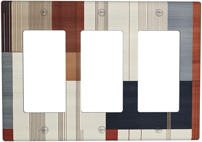 Abstract Geometric Triple Rocker Light Switch Cover Modern Squares 3 Gang Rocker Outlet Covers Switchplates Wall Plate Decorative Electrical Faceplate for Bedroom Kitchen Home Decor