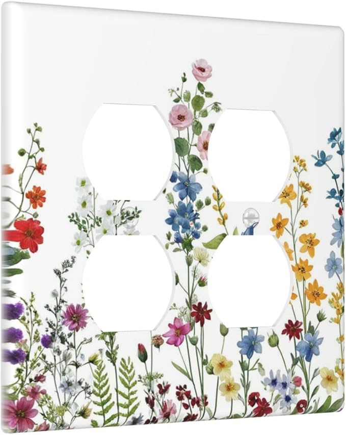 Colorful Wildflowers Plants Floral Decorative Outlet Covers 2-Gang Duplex Light Switch Cover Gfci Wall Plate Covers Electrical Receptacle Switch Plate Cover Plug Faceplate for Bathroom Decor