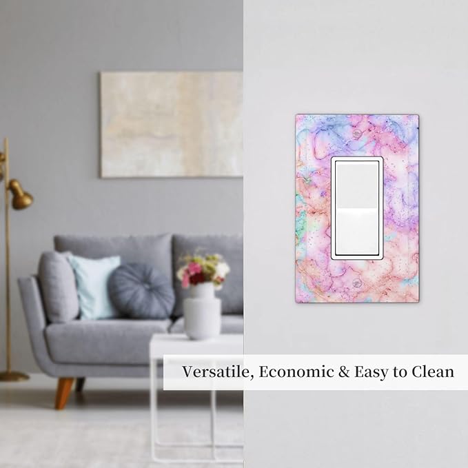 Decorative Switch Plate Covers Cute Marble Texture 1 Gang Single Decora GFCI Device Light Switch Cover Pink Purple Gold Abstract 1 Rocker Outlet Wall Plate Faceplate for Kids Girls Nursery Home Decor