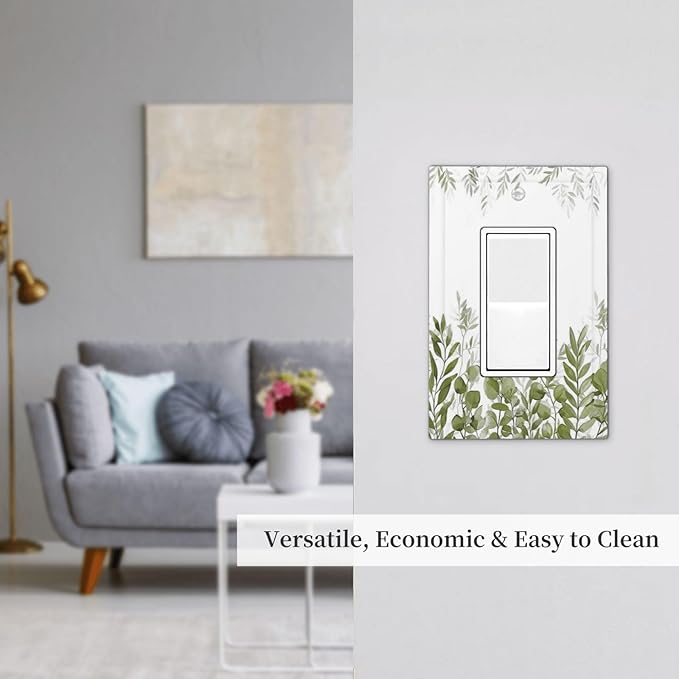 Green Eucalyptus Plant Leaves Vine Decorative Outlet Covers 1 Gang Single Rocker Light Switch Cover Plate Wall Plates GFCI Faceplate for Bed Room Living Room Decor