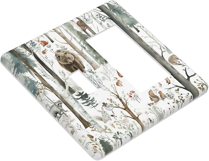 Snow Bear Fox Deer Forest Squirrel Wild Life Animal Outlet Covers 1 Toggle 1 Rocker Combination Decorative Wall Plate Electrical Switch Plates Light Switch Cover Plate for Farmhouse Kids Room Decor