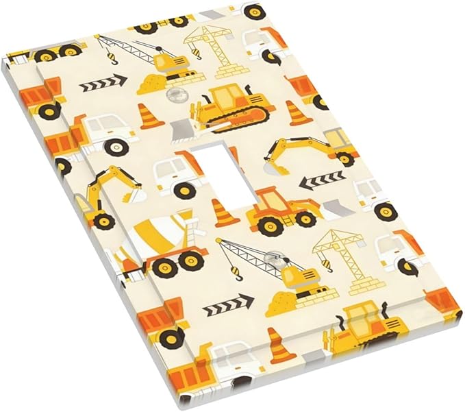 Decorative Light Switch Cover Plate Construction Vehicle Yellow Trucks Diggers 1 Gang Single Toggle Wall Plates for Electrical Outlet Covers Switch Plate Covers Faceplate for Home Decor