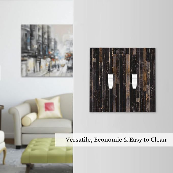 Decorative Switch Plate Covers Black Farmhouse Wood Board 2 Gang Double Toggle Light Switch Cover Western Country Lodge Electric Wall Plate Dual Device Electrical Faceplate for Bedroom Home