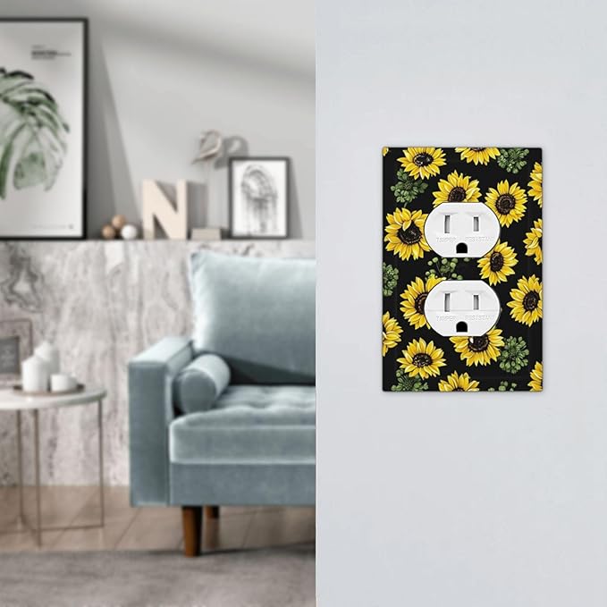 Outlet Covers Floral Sunflower Plants Flowers 1 Gang Duplex Light Switch Cover Decorative Switch Plates Electrical Receptacle Faceplate Wall Plate For Bed Room Farmhouse Decor