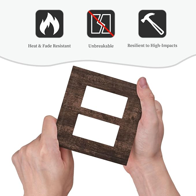 Brown Dark Wood Plank Rustic Vintage Print Decorative Outlet Covers 2 Gang Double GFCI Rocker Electrical Wall Panels Light Switch Cover Plate for Farmhouse Home Decor