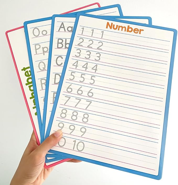 Lachilly Double Sided Dry Erase Handwriting Practice Boards – Alphabet A-Z and Number 1-10 Tracing Board for Kids – Write, Wipe, and Reuse – Perfect for Kindergarten and Preschool