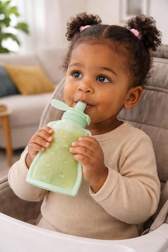 haakaa Silicone Yummy Pouch 4.5 oz – Reusable Silicone Snack & Smoothie Pouch, Refillable, Leak-Resistant, Dishwasher Safe, Eco-Friendly Food Storage for Babies Kids & Toddlers (4-PK, Lime)