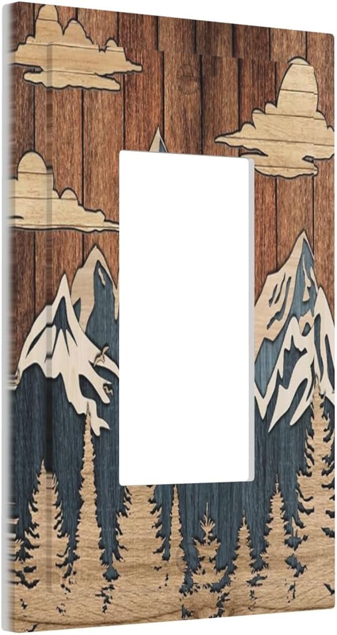Blue Mountain Range Forest Nature Wilderness Wood Texture Decorative Outlet Covers 1 Gang Single Rocker Light Switch Cover Plate Wall Plates GFCI Faceplate for Farmhouse Home Decor