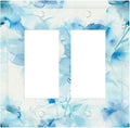 Watercolor Flower Blue White Large Floral Leaf Plants Decorative Outlet Covers 2 Gang Double GFCI Rocker Electrical Wall Panels Light Switch Cover Plate for Bedroom Living Room Decor
