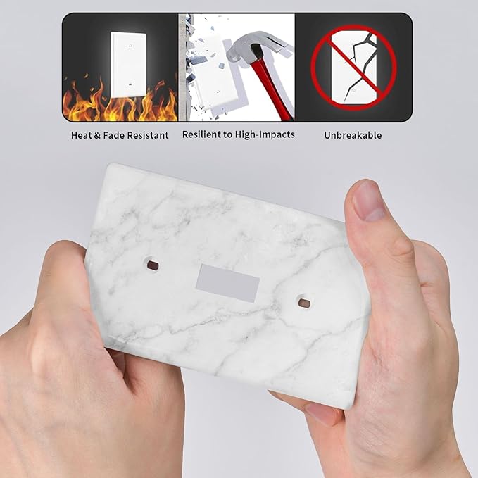 Faux White Marble Printed Light Switch Cover Plates Decorative Single Toggle Wall Plate, 1 Gang Lightswitch Cover