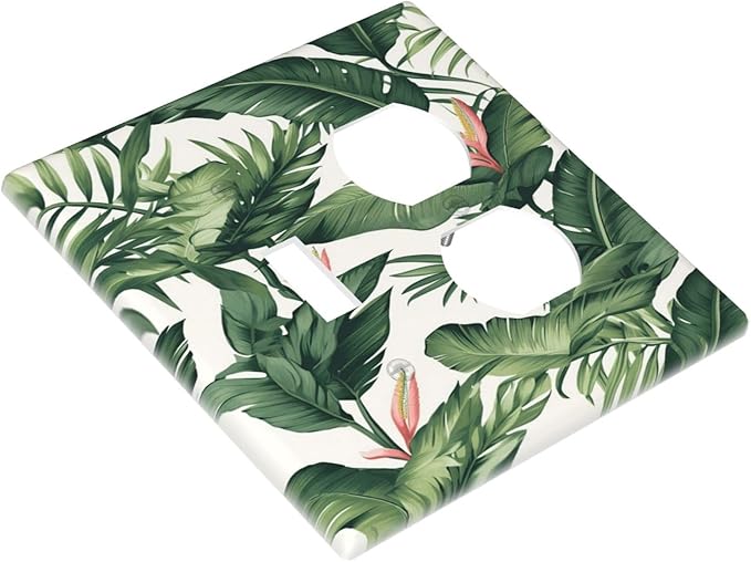 Tropical Leaf Jungle Botanical Palm Tree Greenery Floral Wallplates 1 Toggle 1 Duplex Switch Plate Electrical GFCI Faceplate Decorative Light Switch Covers for Bedroom Living Room Decor