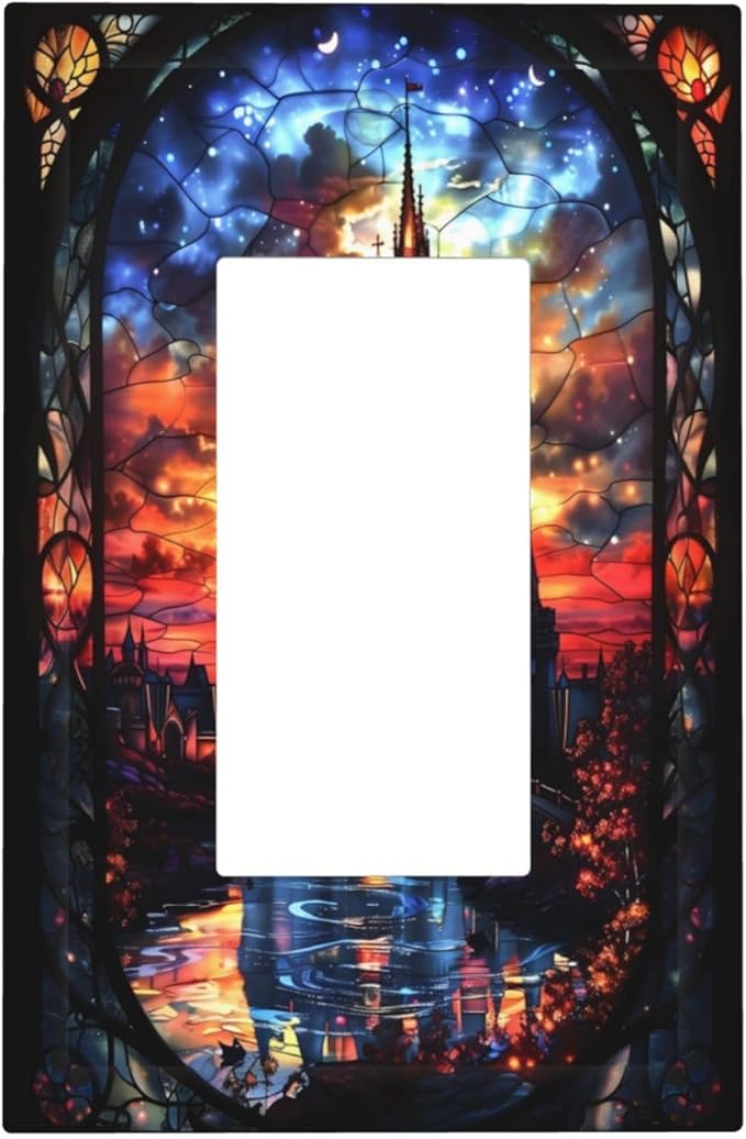 Medieval Fantasy Castle Magic Academy Decorative Outlet Covers 1 Gang Single Rocker Light Switch Cover Plate Wall Plates GFCI Faceplate for Kids Room Bedroom Decor