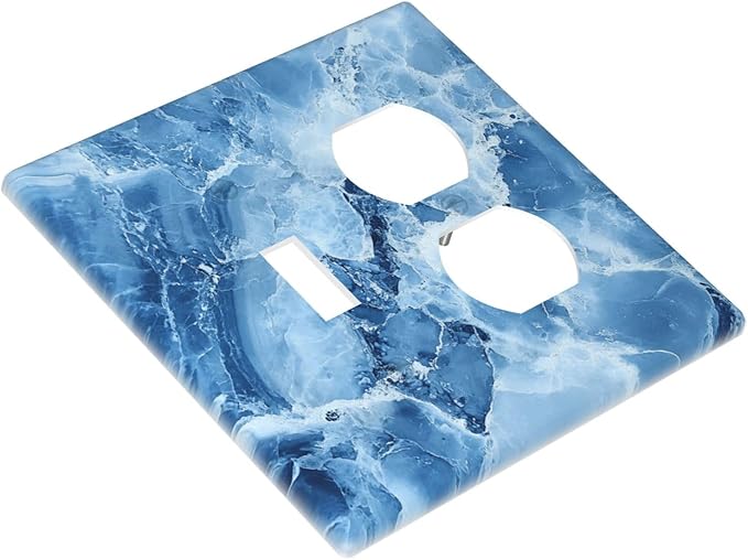 Outlet Covers Blue Marble Abstract Luxury Modern 2 Gang Decorative Switch Plates 1 Toggle Duplex Combo Light Switch Cover GFCI Electrical Wall Plates for Bathroom Bedroom Decor