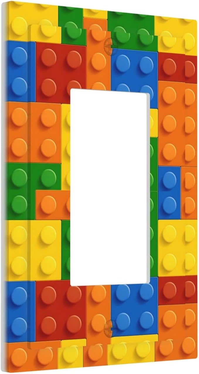Building Blocks Theme Colored Bricks Print Decorative Outlet Covers 1 Gang Single Rocker Light Switch Cover Plate Wall Plates GFCI Faceplate for Room Office Home Decor