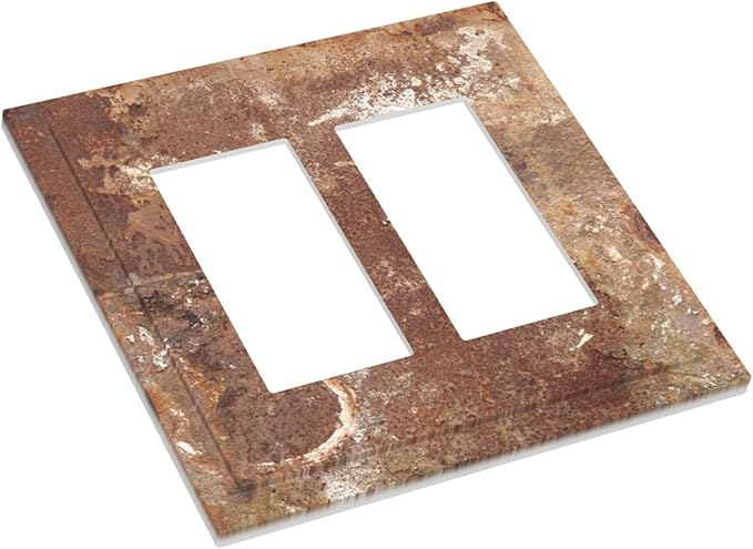 Decorative Outlet Covers Shabby Old Aged Rusty Antique Brass Metal 2 Gang Double Gfci Rocker Electrical Wall Panels Light Switch Cover Plate For Farmhouse Cabin Decor