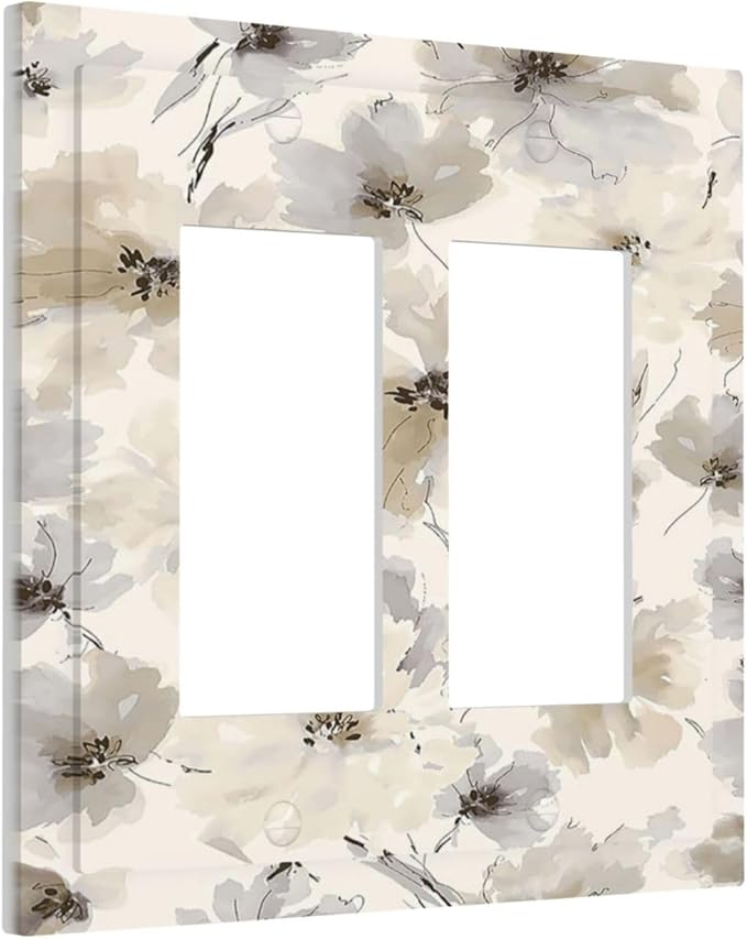 Decorative Outlet Covers Beige Flower Watercolor Flower 2 Gang Double Rocker Light Switch Cover Plate Electrical Switch Plate Cover Decorate GFCI Wall Plate for Bedroom Home Decor