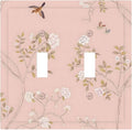Pink Background Flowers Bird Butterflies Floral Decorative Switch Plates 2 Gang Double Toggle Outlet Light Switch Cover Wall Plate Electrical Faceplate for Bedroom Living Room Decor