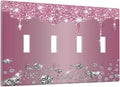 Sparkling Diamonds Pink Silver Glitter Drops Print Quad Toggle Light Switch Covers Decorative Unique 4 Gang Wall Plate Electrical Faceplate Switchplate for Kitchen Bedroom Bathroom Decor