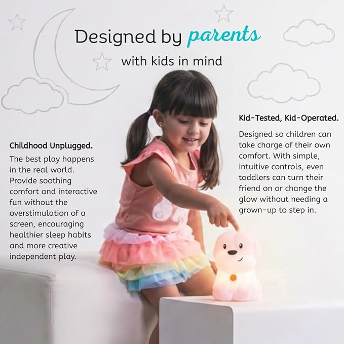 Lumipets Pepper The Puppy Dog Squishy Silicone Night Light for Kids | Cute Night Light with Remote & Touch Control for Baby & Toddler Bedrooms | Color Changing Animal Lamp | Soft Portable Nightlight