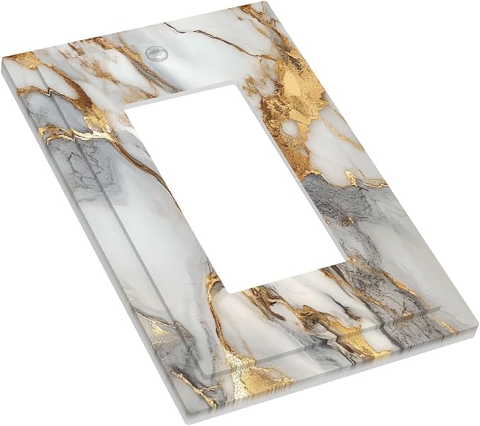 Outlet Covers White Gold Abstract Luxury Marble Patterns 1 Gang Single Rocker Light Switch Cover Plate Decorative GFCI Wallplates Socket Cover Electrical Switch Plate Covers for Bathroom Home