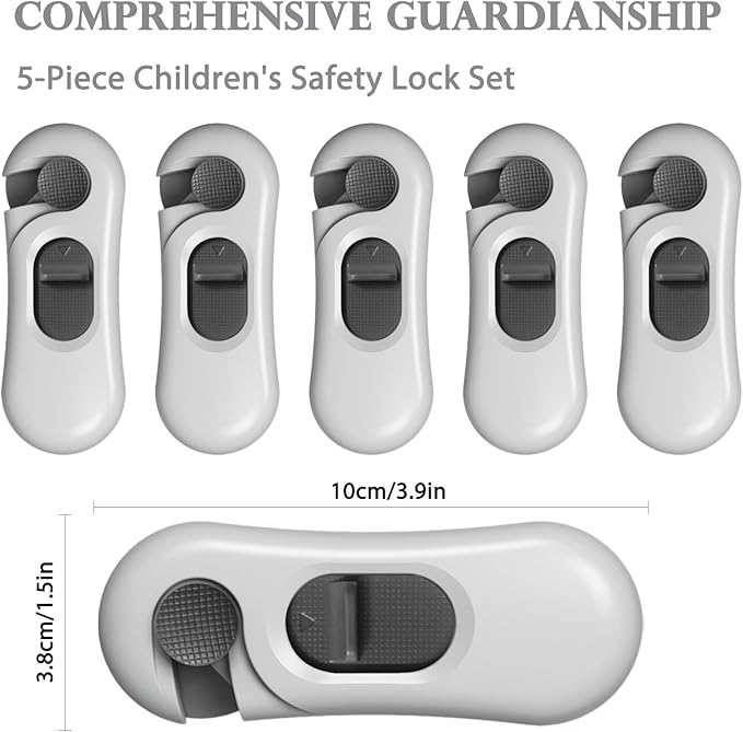 5 Pack Child Proof Refrigerator Lock, Baby Proofing Cabinet Locks, Oven Lock Child Safety – No-Drill Adhesive Safety Fridge Lock for Fridge, Oven, Dishwasher & Windows(Grey)