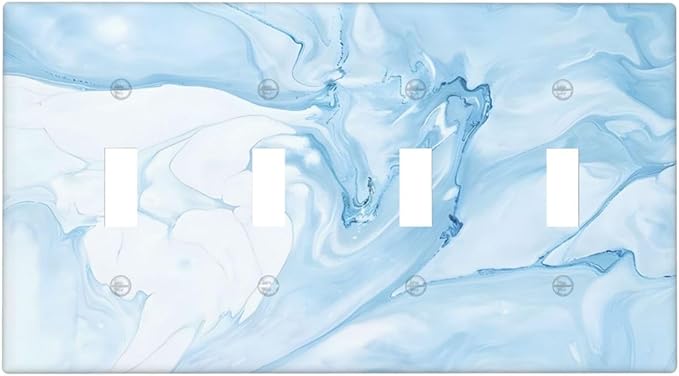 Navy Blue Sea Waves Spilled Ink Marble Simplicity Print Light Switch Covers Quad Toggle Electrical Faceplate 4 Gang Wall Plate Decorative Switch Plates Cover for Bathroom Living Room Decor