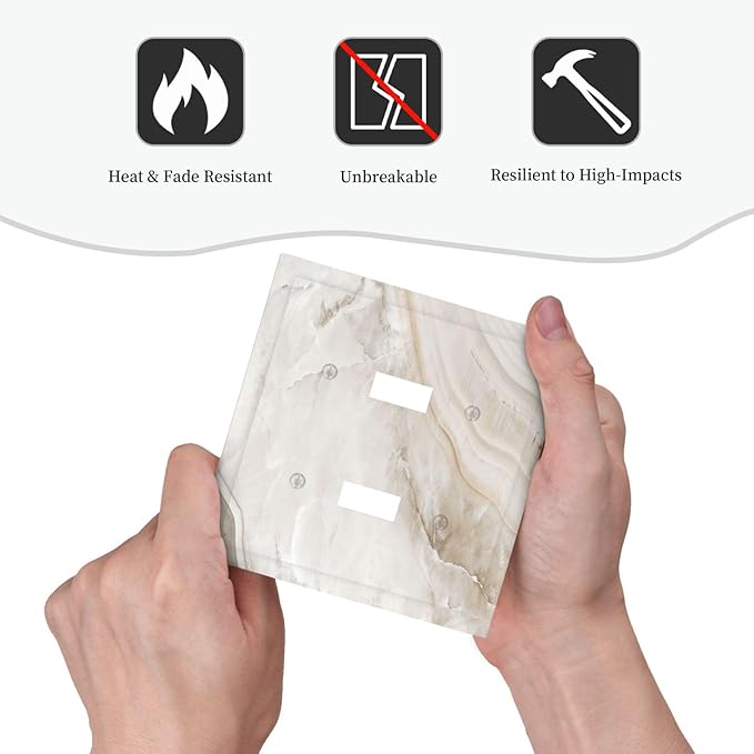 Decorative Switch Plates Beige Marble Pattern 2 Gang Double Toggle Wall Plate Outlet Light Switch Cover Electrical Faceplate for living Room Bedroom Decor