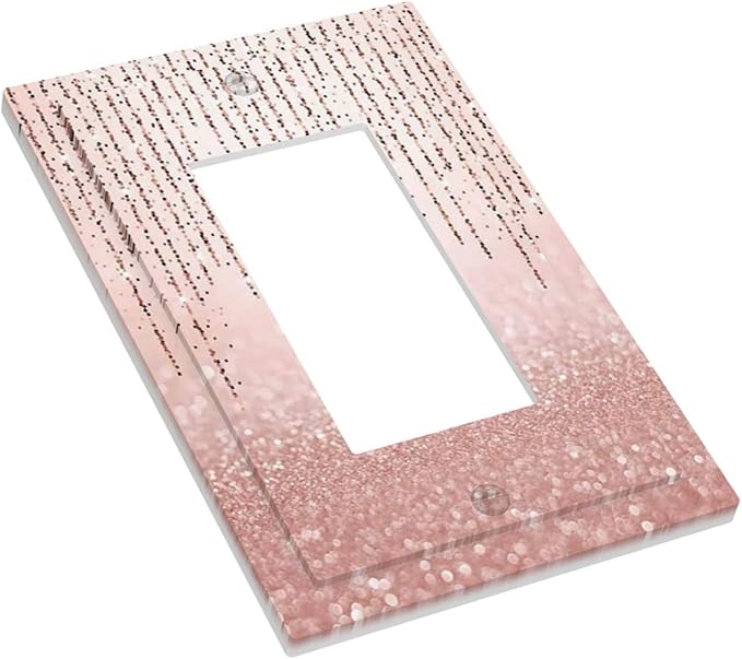 Pink Glittery Bling Single Rocker Light Switch Cover Decorative 1 Gang Decor Wall Switch Plate Electrical Faceplate for Glam Teen Girl Bathroom Bedroom Home Living Room Decor 5" x 3